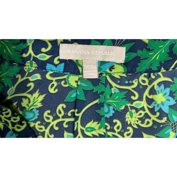 Banana Republic XS Green Blue Floral Boho Cottagecore V-Neck 3/4 Sleeve Blouse - Picture 7 of 9